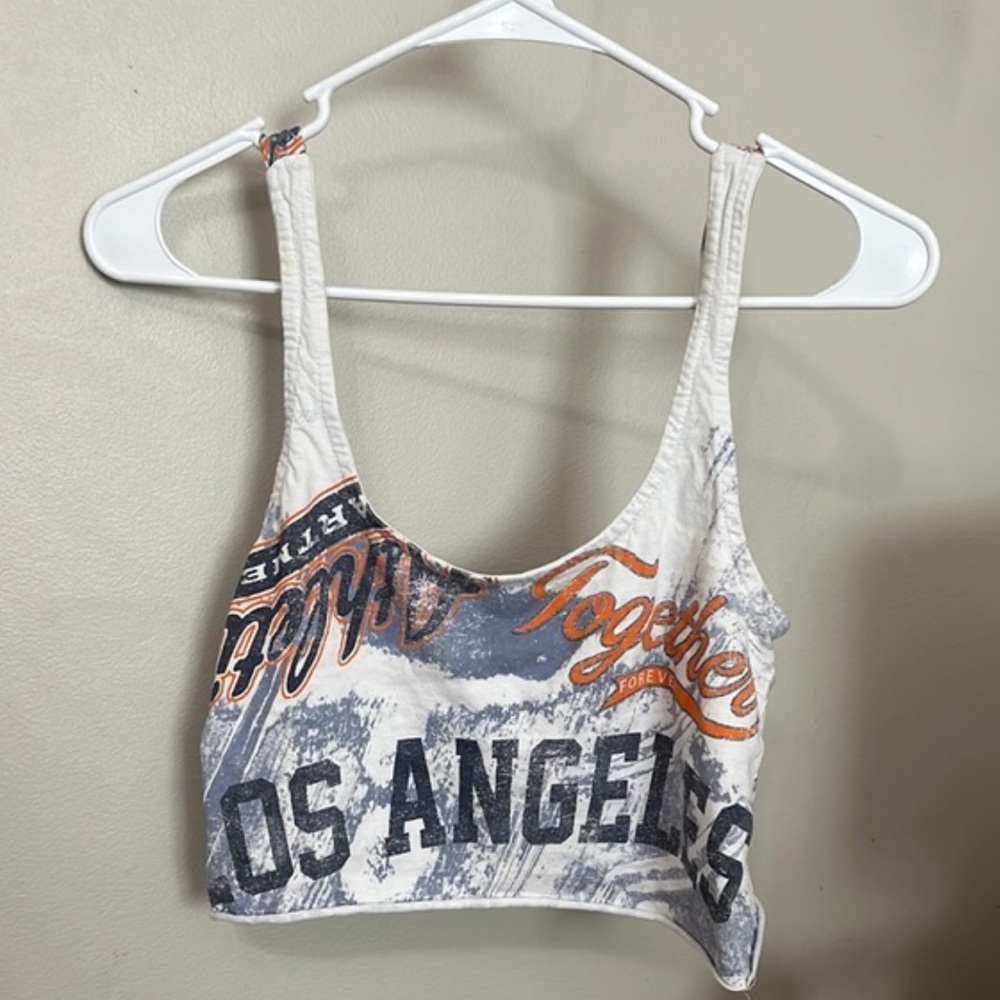 Forever 21 Graphic Print White and Orange Women's Crop Top